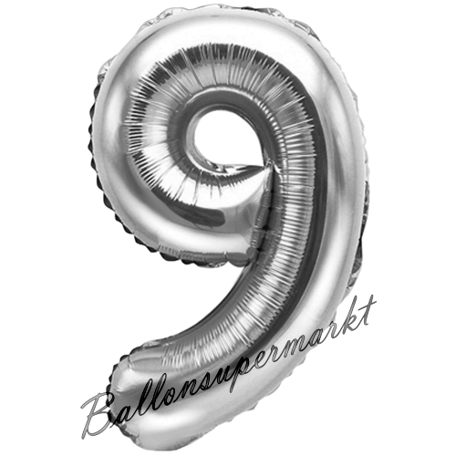 Folienballon-Zahl-35-cm-9-Silber-Luftballon-Geschenk-Geburtstag-Jubilaeum-Firmenveranstaltung