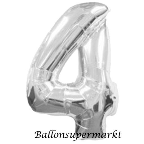 Folienballon-Zahl-4-Silber-Luftballon-Geschenk-Geburtstag-Jubilaeum-Firmenveranstaltung