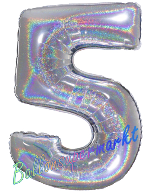 Folienballon-Zahl-5-Silber-Holografisch-Luftballon-Geschenk-Geburtstag-Jubilaeum-Firmenveranstaltung