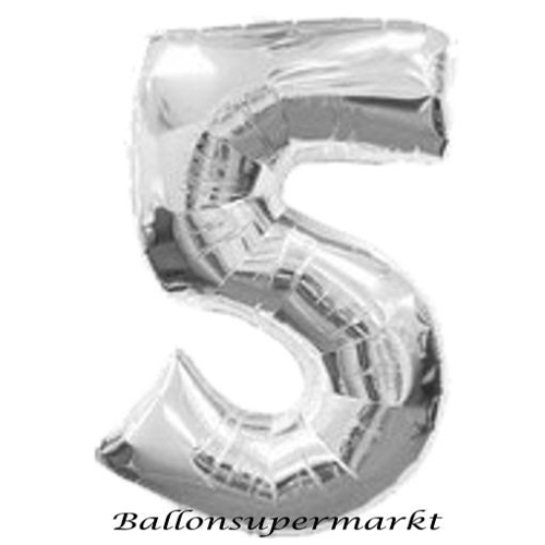 Folienballon-Zahl-5-Silber-Luftballon-Geschenk-Geburtstag-Jubilaeum-Firmenveranstaltung