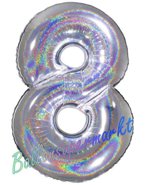 Folienballon-Zahl-8-Silber-Holografisch-Luftballon-Geschenk-Geburtstag-Jubilaeum-Firmenveranstaltung
