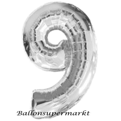 Folienballon-Zahl-9-Silber-Luftballon-Geschenk-Geburtstag-Jubilaeum-Firmenveranstaltung