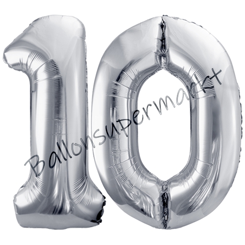 Folienballons-86cm-Zahlen-10-Silber-Luftballon-Geschenk-Geburtstag-Jubilaeum-Firmenveranstaltung