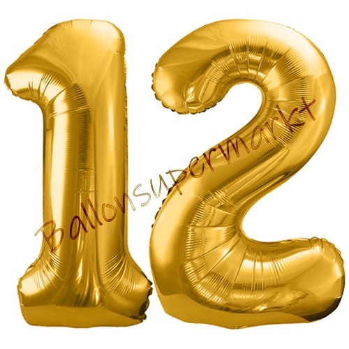 Folienballons-86cm-Zahlen-12-Gold-Luftballon-Geschenk-Geburtstag-Jubilaeum-Firmenveranstaltung