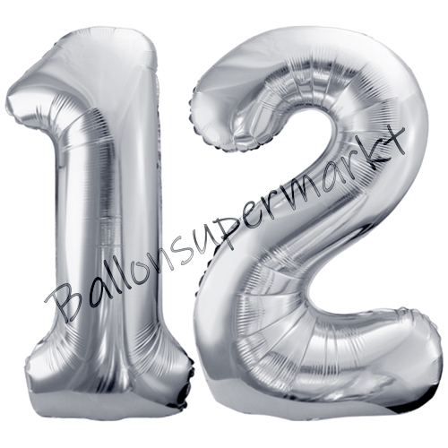 Folienballons-86cm-Zahlen-12-Silber-Luftballon-Geschenk-Geburtstag-Jubilaeum-Firmenveranstaltung