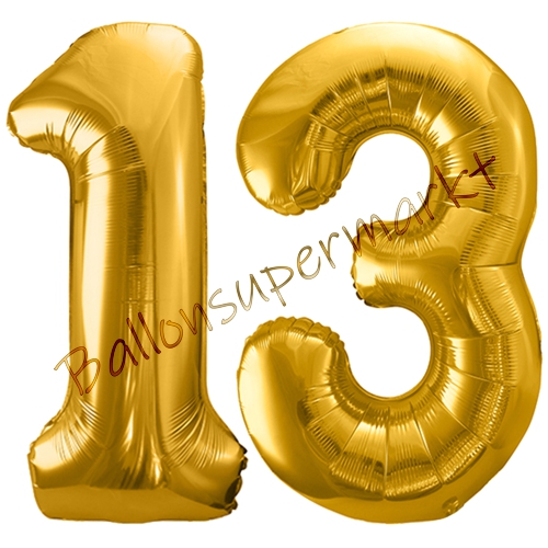 Folienballons-86cm-Zahlen-13-Gold-Luftballon-Geschenk-Geburtstag-Jubilaeum-Firmenveranstaltung