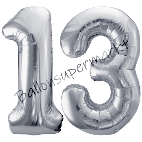 Folienballons-86cm-Zahlen-13-Silber-Luftballon-Geschenk-Geburtstag-Jubilaeum-Firmenveranstaltung