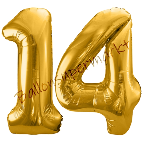 Folienballons-86cm-Zahlen-14-Gold-Luftballon-Geschenk-Geburtstag-Jubilaeum-Firmenveranstaltung