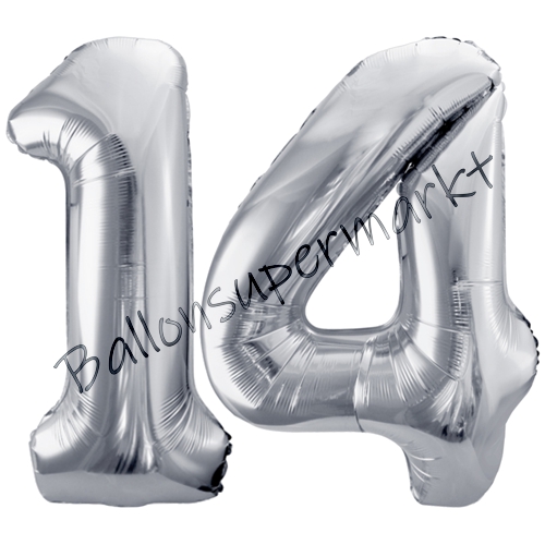 Folienballons-86cm-Zahlen-14-Silber-Luftballon-Geschenk-Geburtstag-Jubilaeum-Firmenveranstaltung