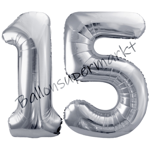 Folienballons-86cm-Zahlen-15-Silber-Luftballon-Geschenk-Geburtstag-Jubilaeum-Firmenveranstaltung