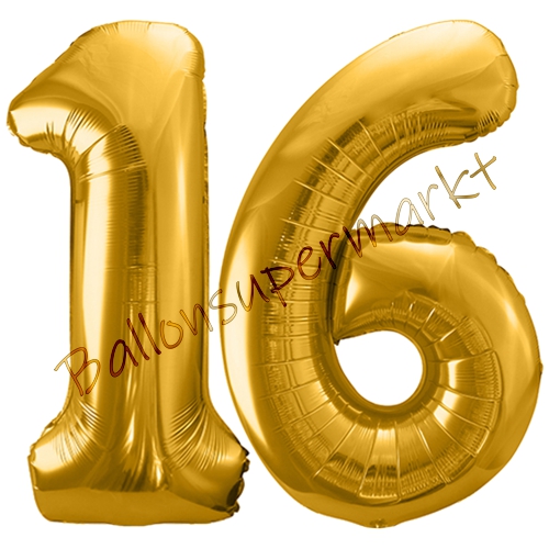 Folienballons-86cm-Zahlen-16-Gold-Luftballon-Geschenk-Geburtstag-Jubilaeum-Firmenveranstaltung