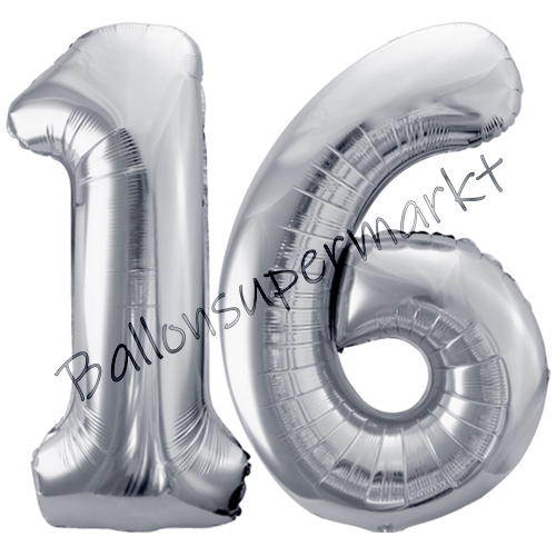 Folienballons-86cm-Zahlen-16-Silber-Luftballon-Geschenk-Geburtstag-Jubilaeum-Firmenveranstaltung