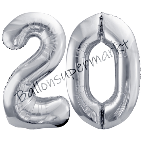 Folienballons-86cm-Zahlen-20-Silber-Luftballon-Geschenk-Geburtstag-Jubilaeum-Firmenveranstaltung