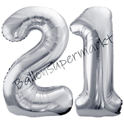 Folienballons-86cm-Zahlen-21-Silber-Luftballon-Geschenk-Geburtstag-Jubilaeum-Firmenveranstaltung