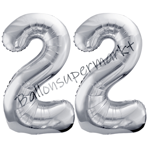 Folienballons-86cm-Zahlen-22-Silber-Luftballon-Geschenk-Geburtstag-Jubilaeum-Firmenveranstaltung