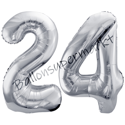 Folienballons-86cm-Zahlen-24-Silber-Luftballon-Geschenk-Geburtstag-Jubilaeum-Firmenveranstaltung