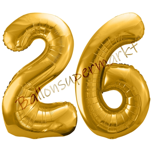 Folienballons-86cm-Zahlen-26-Gold-Luftballon-Geschenk-Geburtstag-Jubilaeum-Firmenveranstaltung