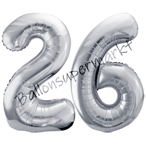 Folienballons-86cm-Zahlen-26-Silber-Luftballon-Geschenk-Geburtstag-Jubilaeum-Firmenveranstaltung