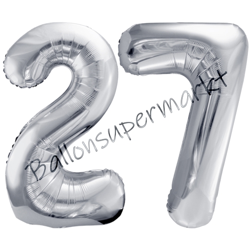 Folienballons-86cm-Zahlen-27-Silber-Luftballon-Geschenk-Geburtstag-Jubilaeum-Firmenveranstaltung