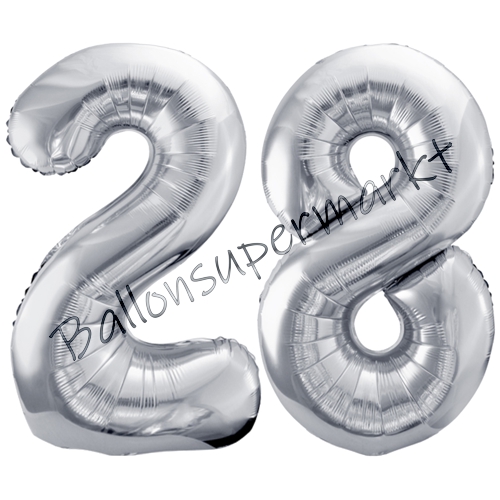 Folienballons-86cm-Zahlen-28-Silber-Luftballon-Geschenk-Geburtstag-Jubilaeum-Firmenveranstaltung