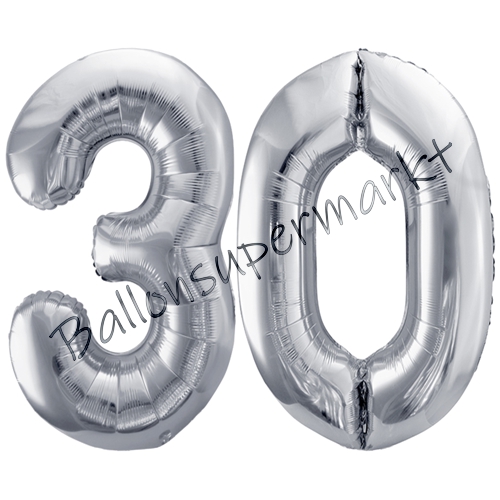 Folienballons-86cm-Zahlen-30-Silber-Luftballon-Geschenk-Geburtstag-Jubilaeum-Firmenveranstaltung
