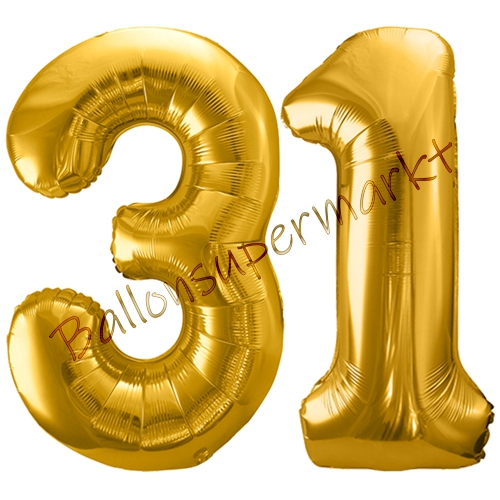 Folienballons-86cm-Zahlen-31-Gold-Luftballon-Geschenk-Geburtstag-Jubilaeum-Firmenveranstaltung