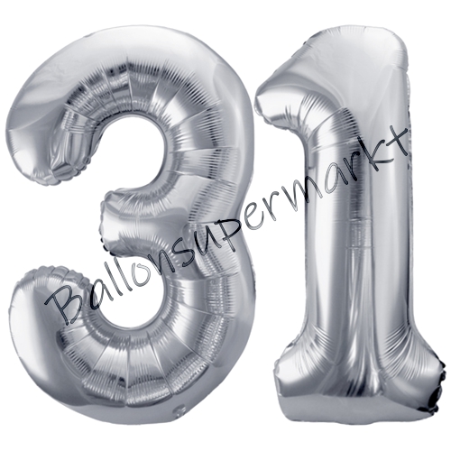 Folienballons-86cm-Zahlen-31-Silber-Luftballon-Geschenk-Geburtstag-Jubilaeum-Firmenveranstaltung