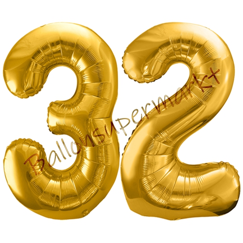 Folienballons-86cm-Zahlen-32-Gold-Luftballon-Geschenk-Geburtstag-Jubilaeum-Firmenveranstaltung