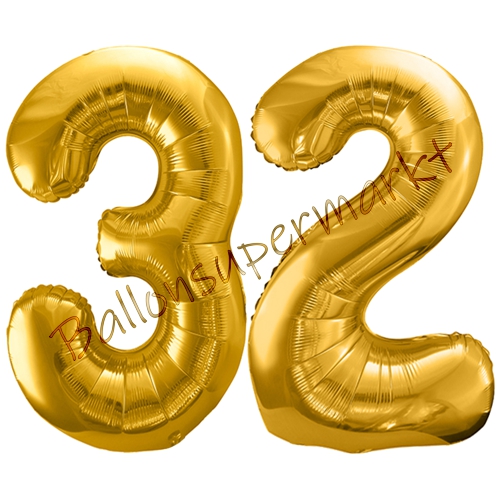 Folienballons-86cm-Zahlen-32-Gold-Luftballon-Geschenk-Geburtstag-Jubilaeum-Firmenveranstaltung