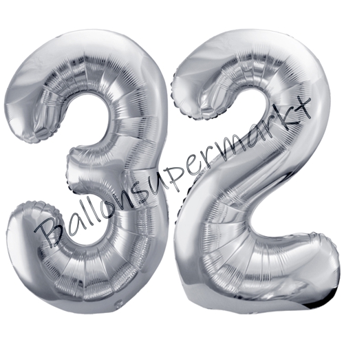 Folienballons-86cm-Zahlen-32-Silber-Luftballon-Geschenk-Geburtstag-Jubilaeum-Firmenveranstaltung