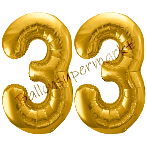 Folienballons-86cm-Zahlen-33-Gold-Luftballon-Geschenk-Geburtstag-Jubilaeum-Firmenveranstaltung