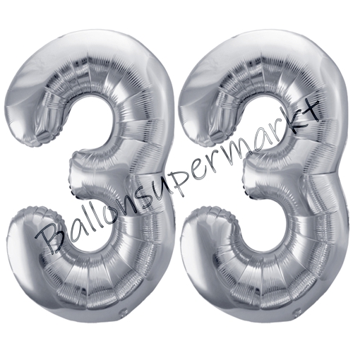 Folienballons-86cm-Zahlen-33-Silber-Luftballon-Geschenk-Geburtstag-Jubilaeum-Firmenveranstaltung