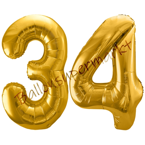Folienballons-86cm-Zahlen-34-Gold-Luftballon-Geschenk-Geburtstag-Jubilaeum-Firmenveranstaltung