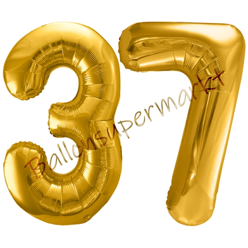 Folienballons-86cm-Zahlen-37-Gold-Luftballon-Geschenk-Geburtstag-Jubilaeum-Firmenveranstaltung
