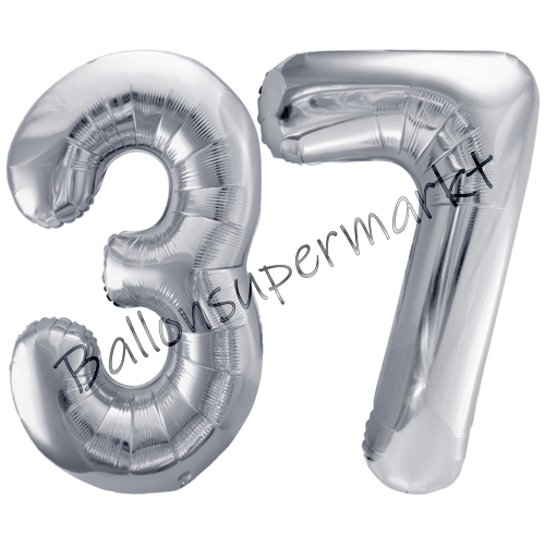 Folienballons-86cm-Zahlen-37-Silber-Luftballon-Geschenk-Geburtstag-Jubilaeum-Firmenveranstaltung
