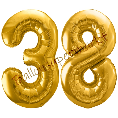 Folienballons-86cm-Zahlen-38-Gold-Luftballon-Geschenk-Geburtstag-Jubilaeum-Firmenveranstaltung
