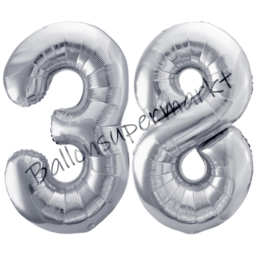 Folienballons-86cm-Zahlen-38-Silber-Luftballon-Geschenk-Geburtstag-Jubilaeum-Firmenveranstaltung