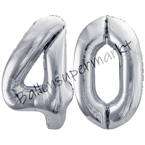 Folienballons-86cm-Zahlen-40-Silber-Luftballon-Geschenk-Geburtstag-Jubilaeum-Firmenveranstaltung