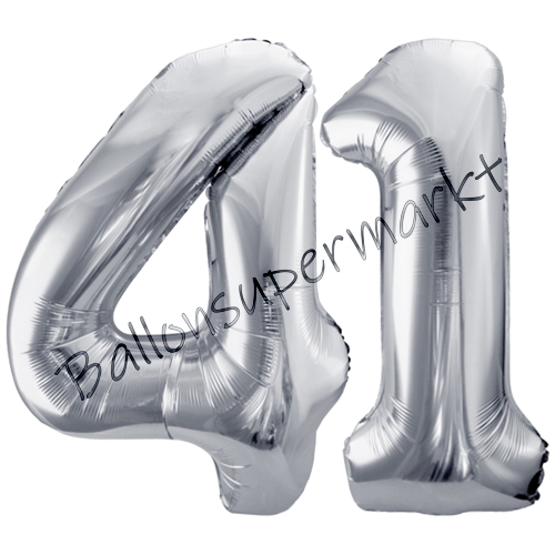 Folienballons-86cm-Zahlen-41-Silber-Luftballon-Geschenk-Geburtstag-Jubilaeum-Firmenveranstaltung