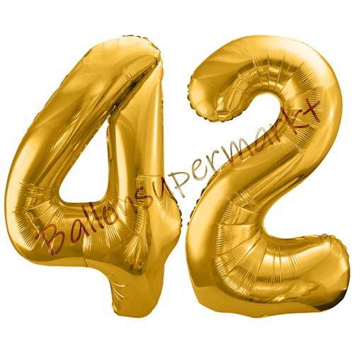 Folienballons-86cm-Zahlen-42-Gold-Luftballon-Geschenk-Geburtstag-Jubilaeum-Firmenveranstaltung