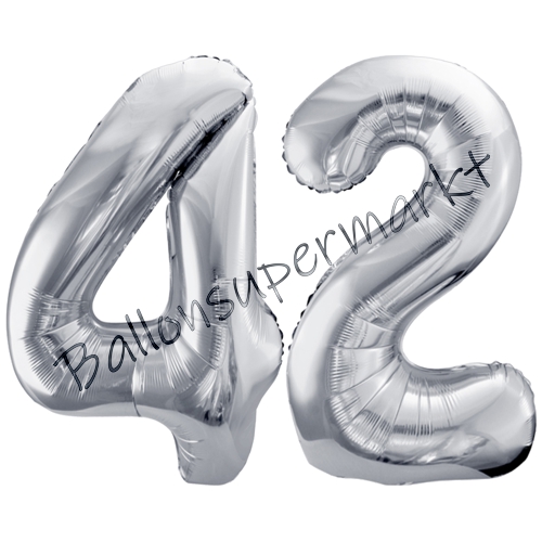 Folienballons-86cm-Zahlen-42-Silber-Luftballon-Geschenk-Geburtstag-Jubilaeum-Firmenveranstaltung