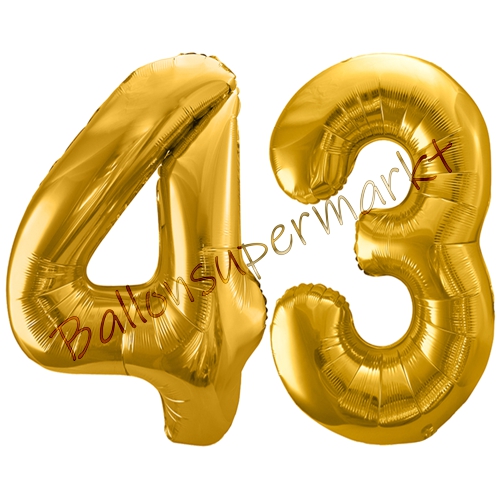 Folienballons-86cm-Zahlen-43-Gold-Luftballon-Geschenk-Geburtstag-Jubilaeum-Firmenveranstaltung