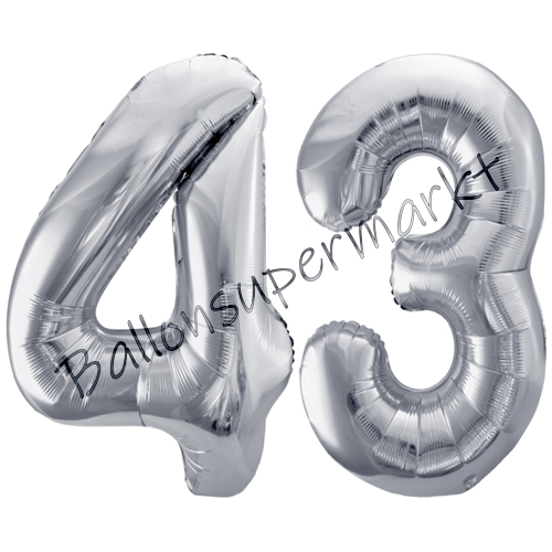 Folienballons-86cm-Zahlen-43-Silber-Luftballon-Geschenk-Geburtstag-Jubilaeum-Firmenveranstaltung