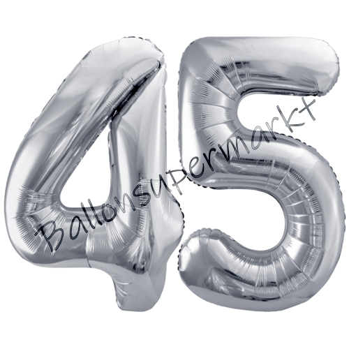 Folienballons-86cm-Zahlen-45-Silber-Luftballon-Geschenk-Geburtstag-Jubilaeum-Firmenveranstaltung