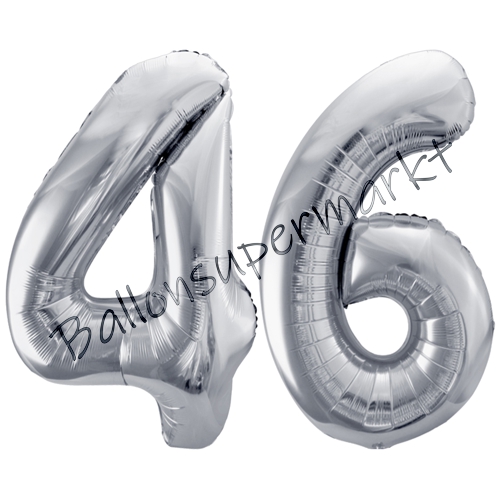 Folienballons-86cm-Zahlen-46-Silber-Luftballon-Geschenk-Geburtstag-Jubilaeum-Firmenveranstaltung