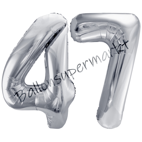 Folienballons-86cm-Zahlen-47-Silber-Luftballon-Geschenk-Geburtstag-Jubilaeum-Firmenveranstaltung