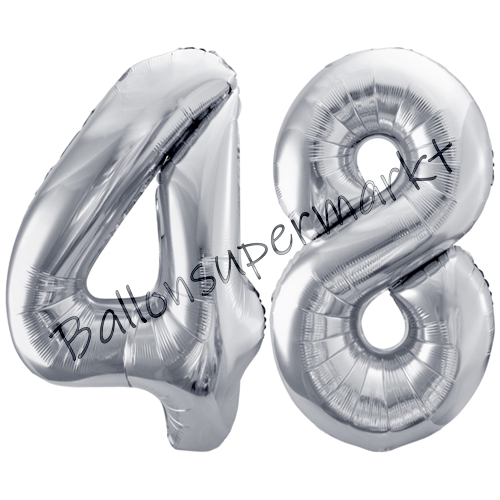 Folienballons-86cm-Zahlen-48-Silber-Luftballon-Geschenk-Geburtstag-Jubilaeum-Firmenveranstaltung