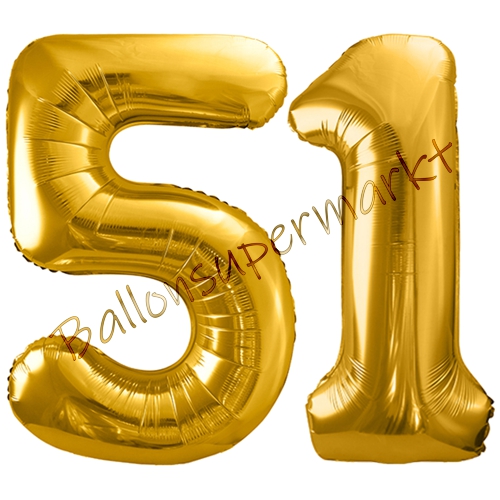 Folienballons-86cm-Zahlen-51-Gold-Luftballon-Geschenk-Geburtstag-Jubilaeum-Firmenveranstaltung