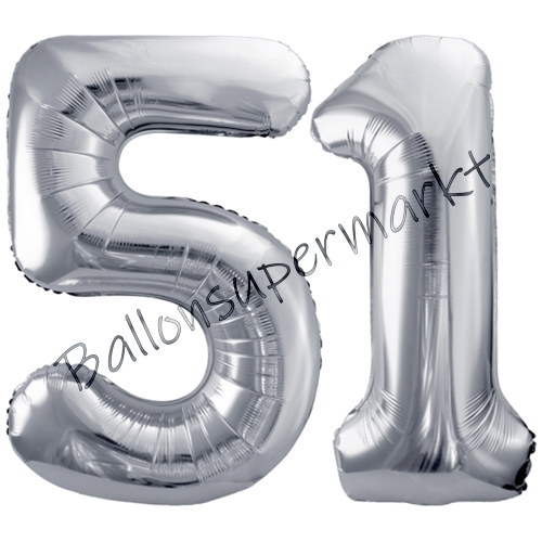 Folienballons-86cm-Zahlen-51-Silber-Luftballon-Geschenk-Geburtstag-Jubilaeum-Firmenveranstaltung