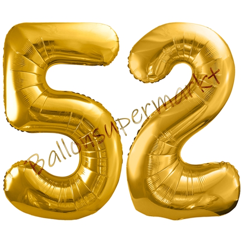Folienballons-86cm-Zahlen-52-Gold-Luftballon-Geschenk-Geburtstag-Jubilaeum-Firmenveranstaltung